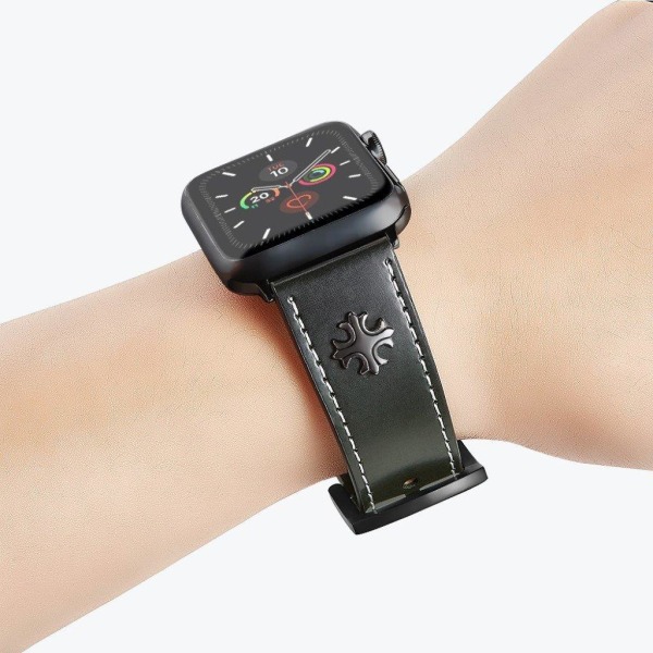 Apple Watch Series 5 / 4 40mm aito ristikkäistyylinen nahkainen ranneke - Vihreä Green