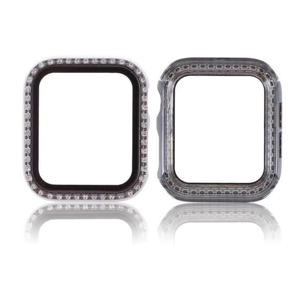 Apple Watch Series 6 / 5 44mm rhinestone décor frame with tempered glass - Grey Silvergrå