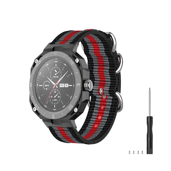 Huawei Watch GT Cyber nylon kellohihna - Musta / Harmaa / Punainen Red
