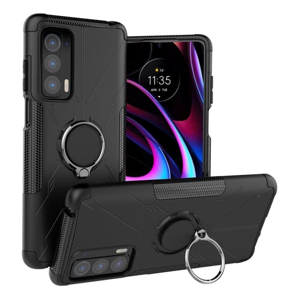 Kickstand-cover med magnetisk plade til Motorola Edge (2021) - Sort Black