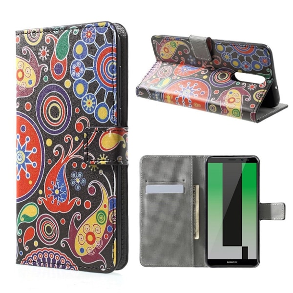 Huawei Mate 10 Lite Læder etui med magnet lås - Gammelt mønster Multicolor