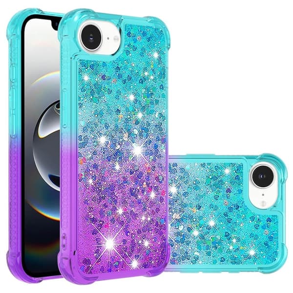 iPhone 16e Flexible Case Gradient Quicksand telefonbagcover - Himmelblå + Lilla Purple