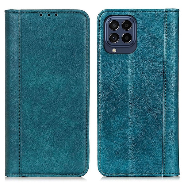 Äkta läder Samsung Galaxy M53 5G fodral med magnetisk stängning Blå