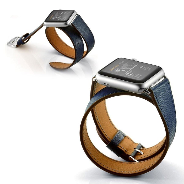 Apple Watch Series 5 44mm palm texture genuine leather watch ban Blå