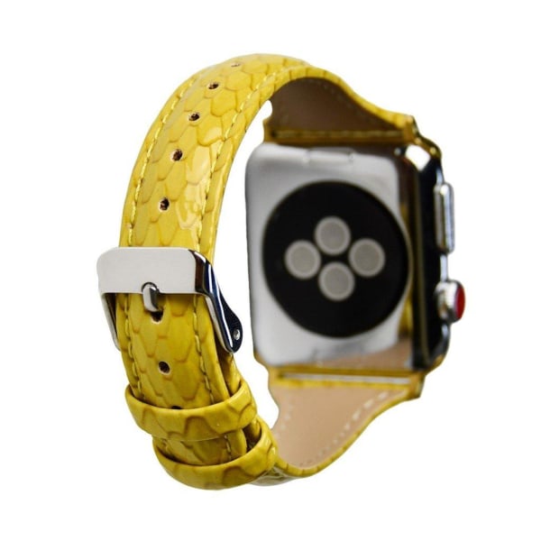 Apple Watch 42mm - 44mm urrem i læder med slangeskala - Gul Yellow