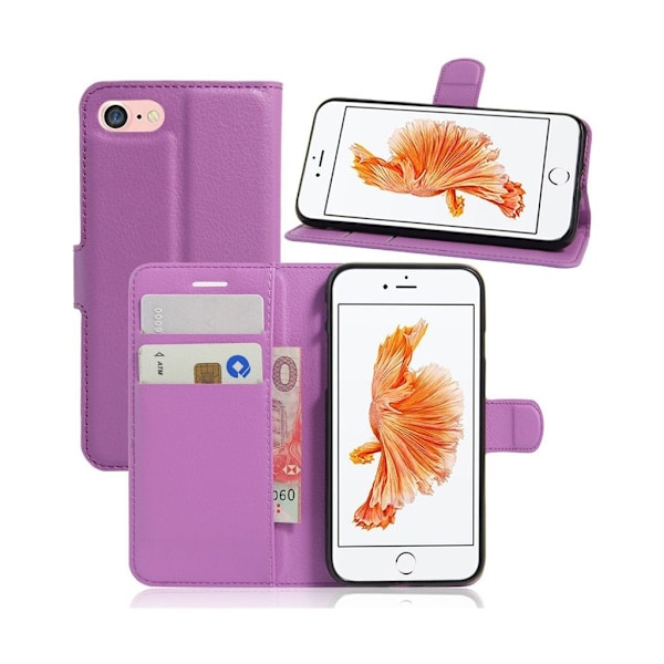 Litchi Grain Leather Wallet Case Flip Folio Stand Protective Cover iPhone SE 2nd Gen (2020)/SE (2022)/8/7 4.7 inch - Lilla Purple