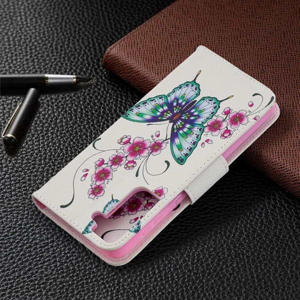 Wonderland Samsung Galaxy S21 Plus flip etui - grøn sommerfugl Multicolor