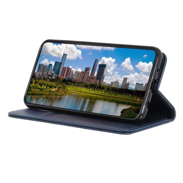 Flip Etui med Pung i Ægte Læder til Samsung Galaxy A04e - Blå Blue