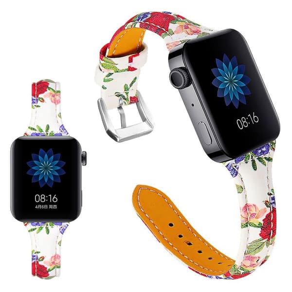 Xiaomi Mi Watch blomster mønster ægte læder Urrem - Farverig Blomst Multicolor