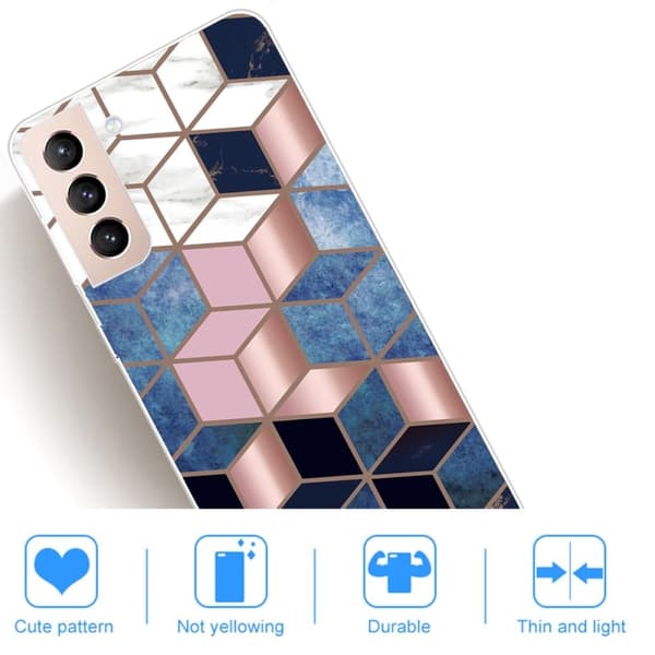 Marble Samsung Galaxy S22 Plus Etui - Blå / Guld Terning Multicolor