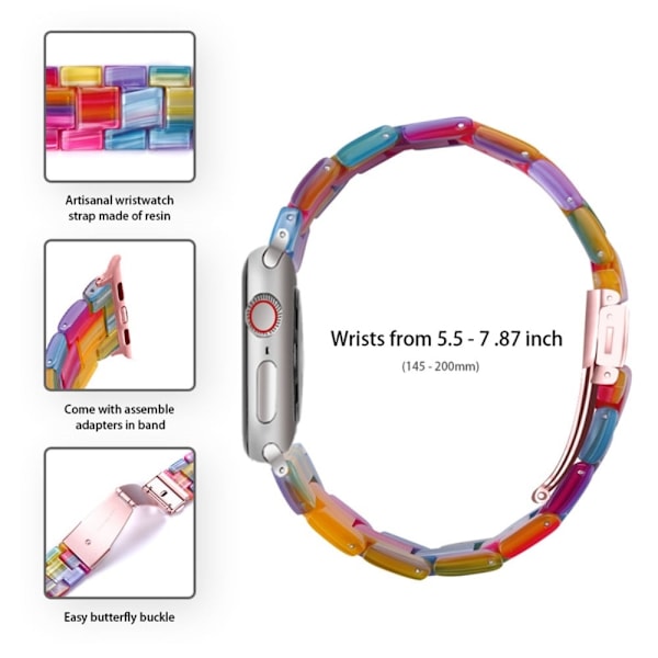 Klockarmband med 3 pärlor i resin och genomskinligt fodral för Apple Watch Series 3/2/1 42mm - Regnbåge multifärg