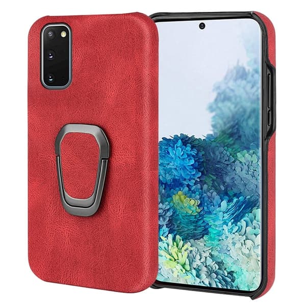 Støtsikkert skinndeksel med ovalt kickstand for Samsung Galaxy S20 - Rød Red