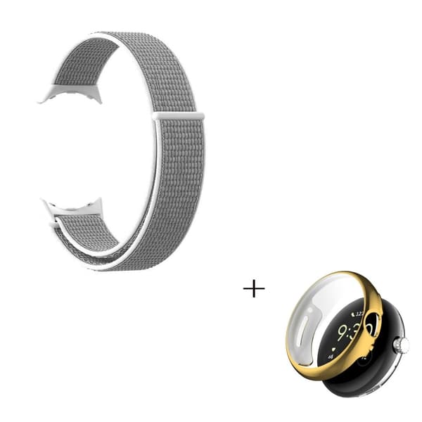 Google Pixel Watch nylonklokkerem med gulldeksel - Grå / Hvit White