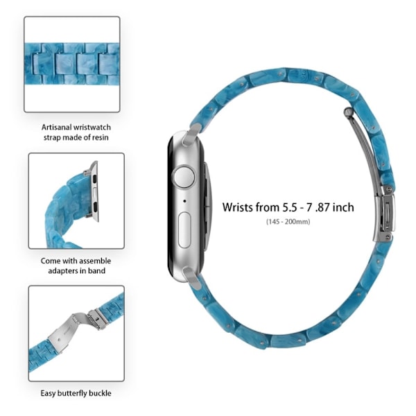 Apple Watch SE 2022 (44 mm) urrem med 3 perler i resin med klart cover - Marmorblå Blue