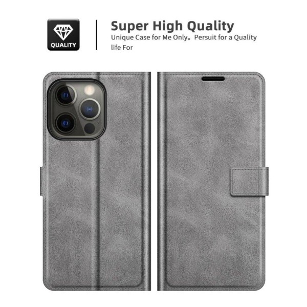 iPhone 13 Pro Max læderetui med pung - Sølv/Grå Silver grey