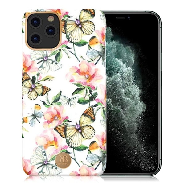 Kingxbar iPhone 11 Pro Max Blossom Swarovski-fodral - Persikoblomma multifärg