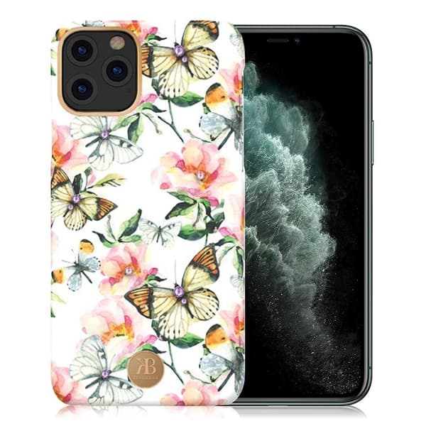 Kingxbar iPhone 11 Pro Max Blossom Swarovski Veske - Peach Blomst Multicolor