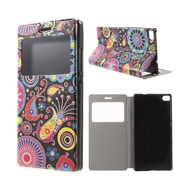 Moberg View Huawei Ascend P8 Læder Flip Etui - Mønsteret Blomster Multicolor