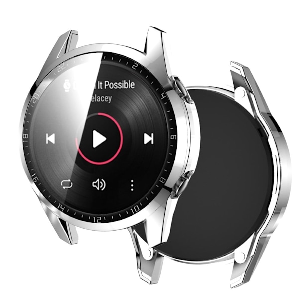 Huawei Watch GT 2 46mm tyylikäs galvanointi suojus karkaistulla lasilla - Hopea Silver grey