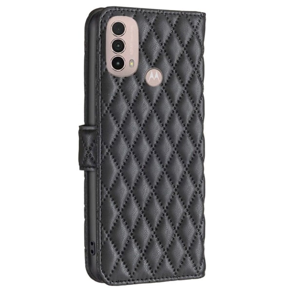 Rhombus Mønster Matte Flip Case til Motorola Moto E30 / E40 - Sort Black