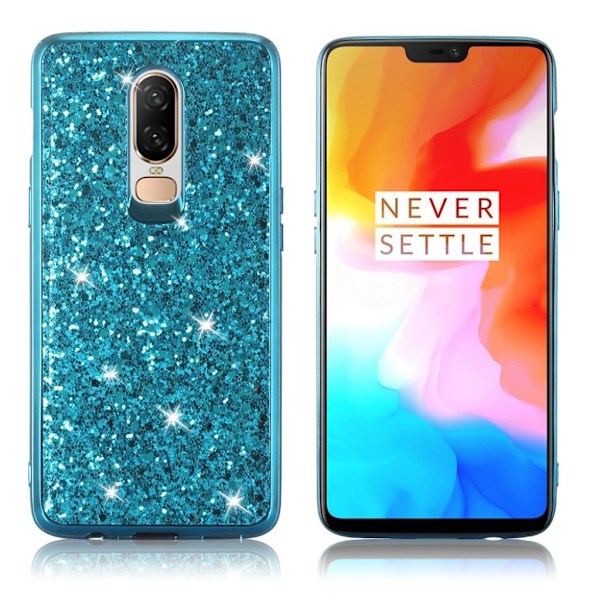 OnePlus 6 mobiletui i silikone med glittermønster - Blå Blue