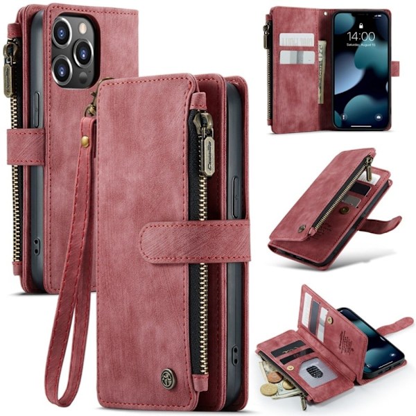 CaseMe vetoketjullinen lompakko-puhelinkotelo iPhone 13 Pro Max - Punainen Red