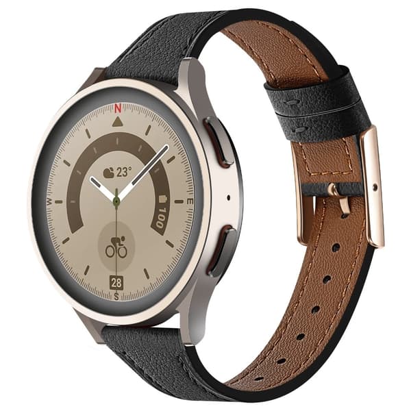 20mm Universal Smartwatch rem Ægte ko-læderrem udskiftning - Sort Black