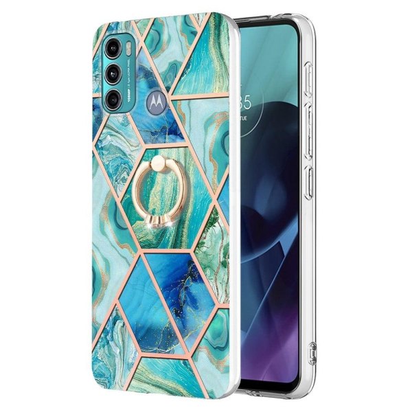 Marble Patterned Suojakuori With Ring Holder For Motorola Moto G71 5G - Vihreä Green