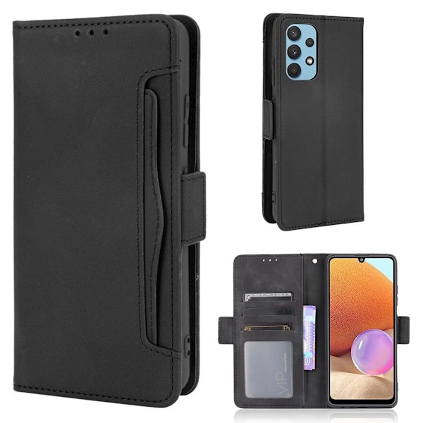Modern-styled Læder Pung Etui til Samsung Galaxy A32 - Sort Black