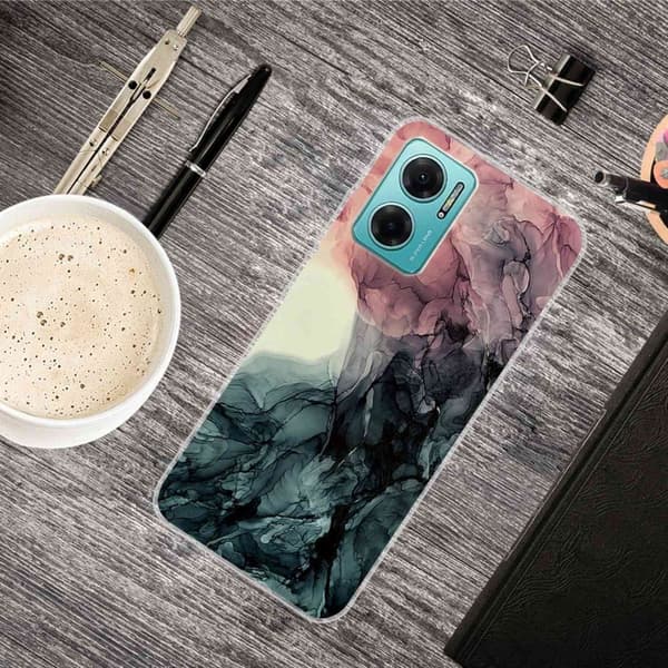 Marmormotiv Xiaomi Redmi Note 11E skal - Ljusrosa Och Grön Marmor multifärg