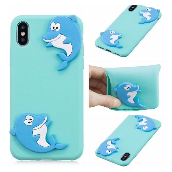 IPhone 9 mobilskal silikon 3D mönster - Turkos delfinmönster multifärg