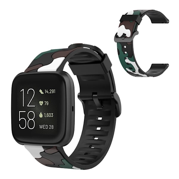 Fitbit Versa 2 / Lite camouflage silikonikellonauha - Tummanvihreä Green
