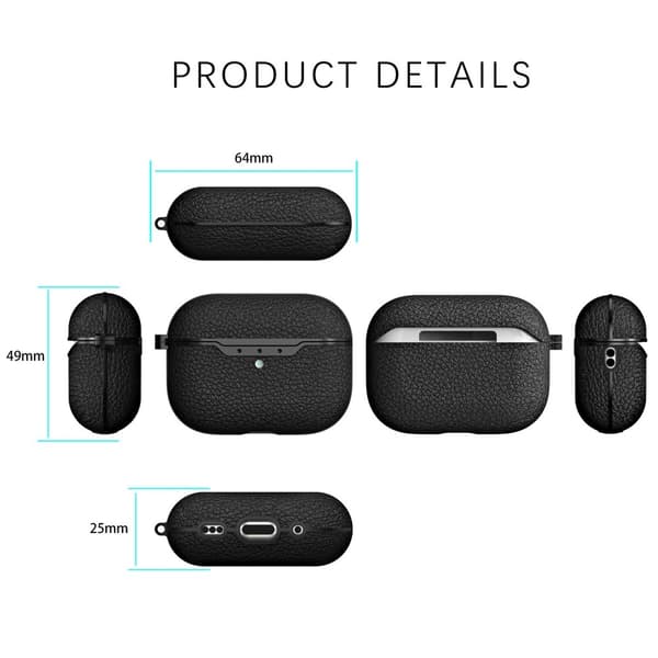 AirPods Pro 2 etui med litchi-tekstur og spenne - Blå Blue