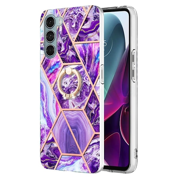 Marble Patterned Suojakuori With Ring Holder For Motorola Moto G200 5G / Edge S30 - Tumma Violetti Purple