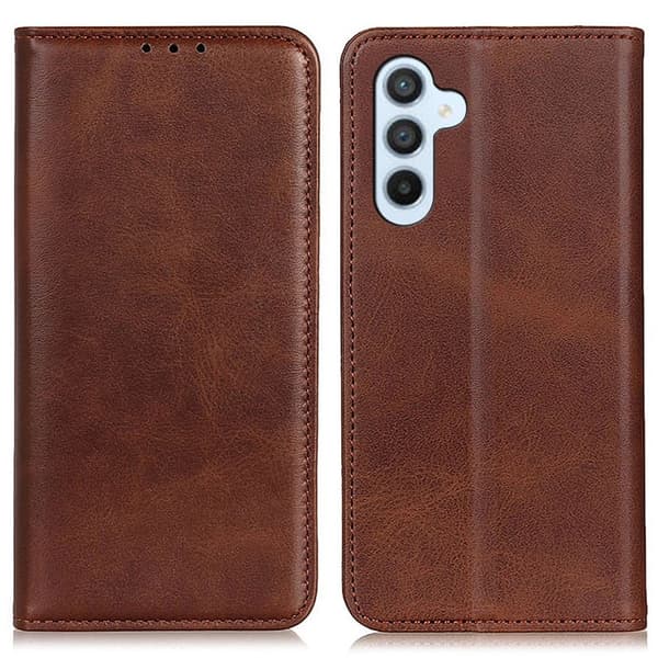 Flip Etui med Pung i Ægte Læder til Samsung Galaxy S24 - Kaffe Brown