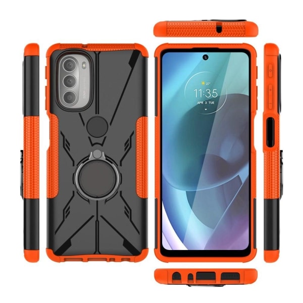 Kickstand-skydd med magnetisk platta för Motorola Moto G51 5G - Orange Orange