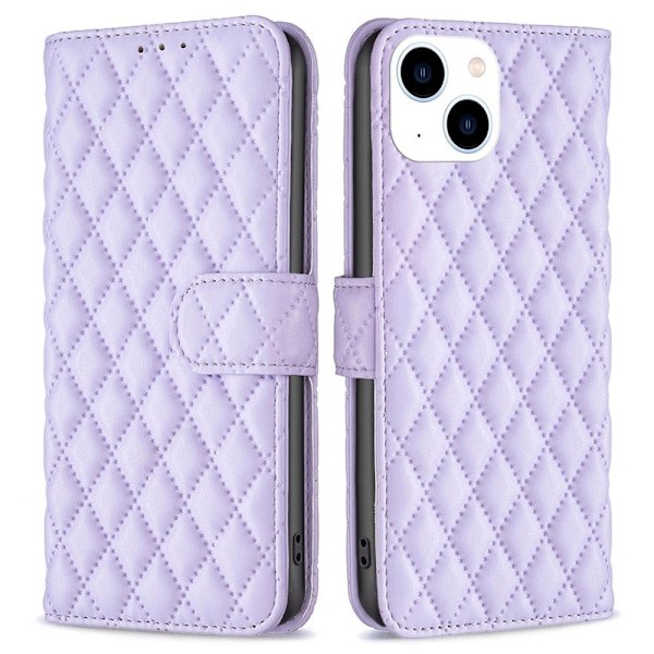 Rombemønster, matt flip-deksel for iPhone 14 - Lilla Purple
