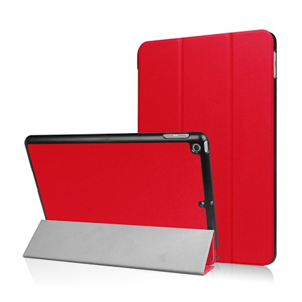 iPad (2017) (9.7") Kolmesti Taittuva Nahkakotelo Standillä - Punainen Red