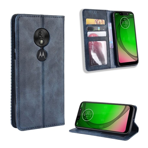 Motorola Moto G7 Play vintage læder etui - Blå Blue