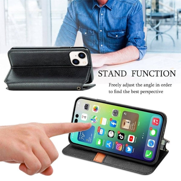 Läder iPhone 14 fodral med romb-design - Brun Brun