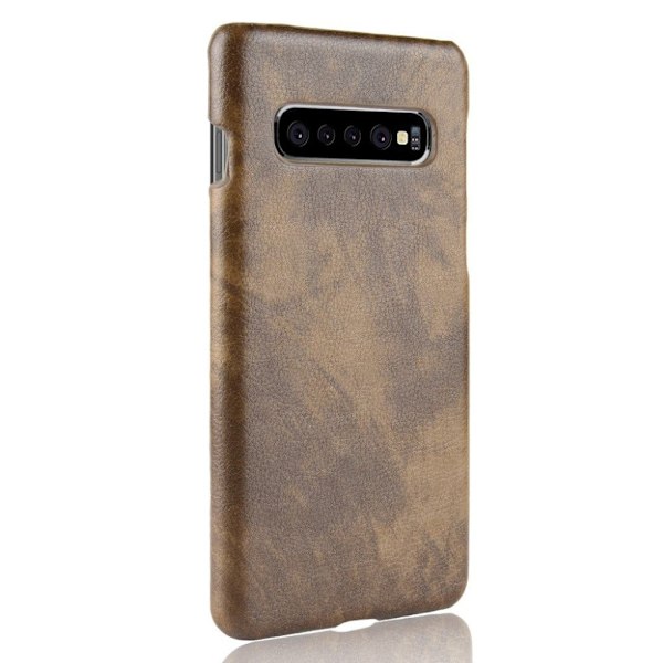 Samsung Galaxy S10 Plus litchi läderfodral - Kaffe Brun