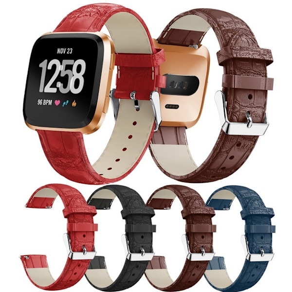 Fitbit Versa 22mm krokodille tekstur ægte læder urrem - Sort Black