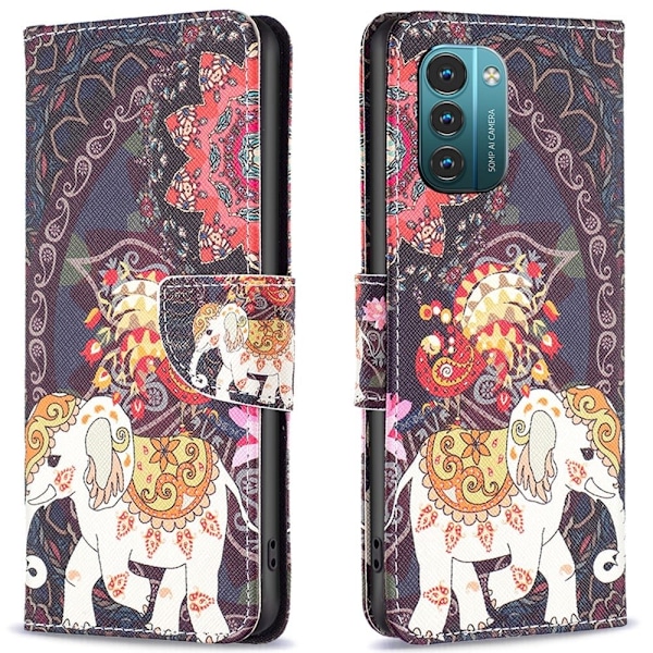 Wonderland Nokia G11 / Nokia G21 flip etui - Blomster Og Elefant Multicolor