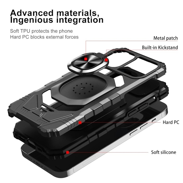Bulksourcing iPhone 12 / 12 Pro 6,1 tommer Kickstand Design Stødabsorberende luftpuder Bumpresistent og fleksibel hybrid telefonetui - Sort Black
