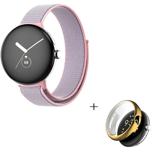 Google Pixel Watch nylonklokkerem med gulldeksel - Rosa Pink