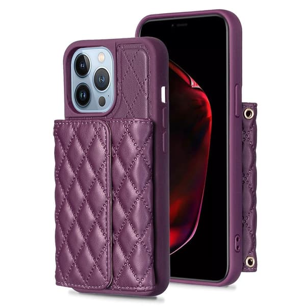 Funktionellt iPhone 13 Pro fodral med rombmönster - Lila Lila