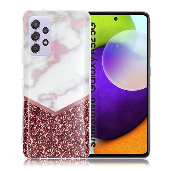 Marble Samsung Galaxy A52 5G Etui - Hvid Marmor og Glitter Multicolor