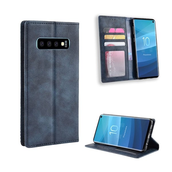 Samsung Galaxy S10 vintage stil læder flip etui - Blå Blue