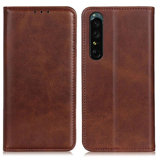 Sony Xperia 1 IV flip etui i ægte læder med pung – Brun Brown