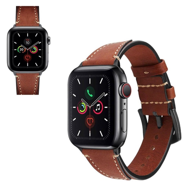 Apple Watch Series 5 / 4 44mm urrem i ægte læder - Mørkebrun Brown